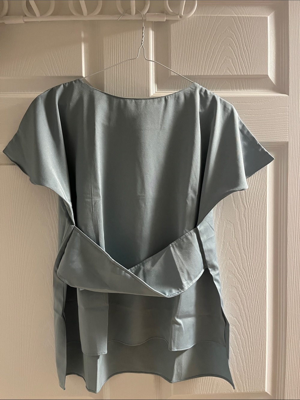 Elegant Slate Blue Women’s Top with Draped Back